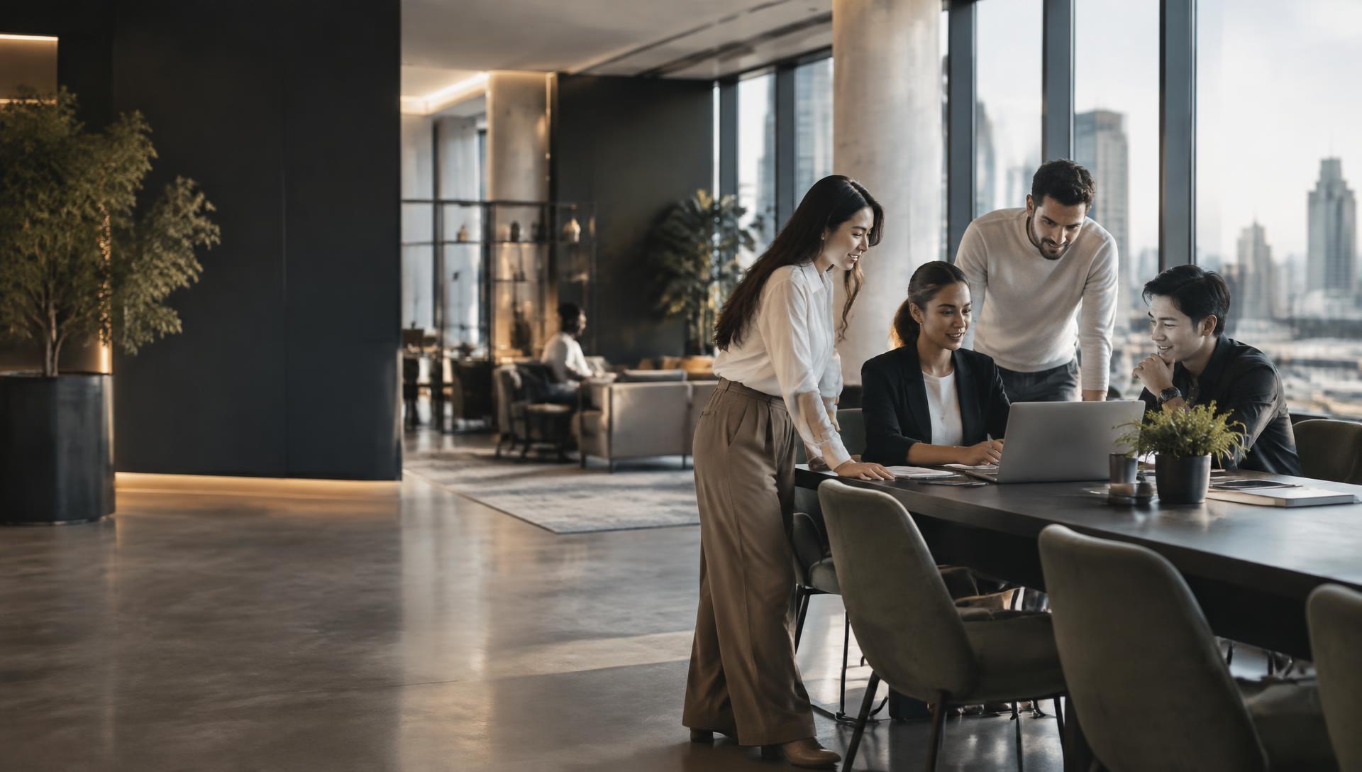 Professionals collaborating in a modern workspace